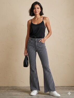 EUC KanCan 5/26 Pinstripe Flare Jeans Retro 70s Boho Railroad Stripe 31" Inseam